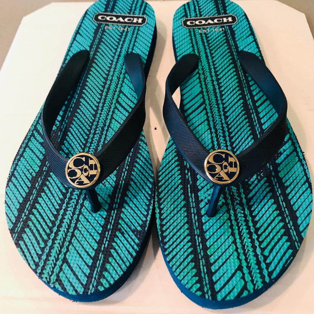 Coach Alyssa FlipFlops -Blue and Turquoise w Logo